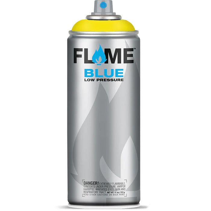 Flame Blue Spray Paint 400ml - Warm Tones - Front View Of Zinc Yellow