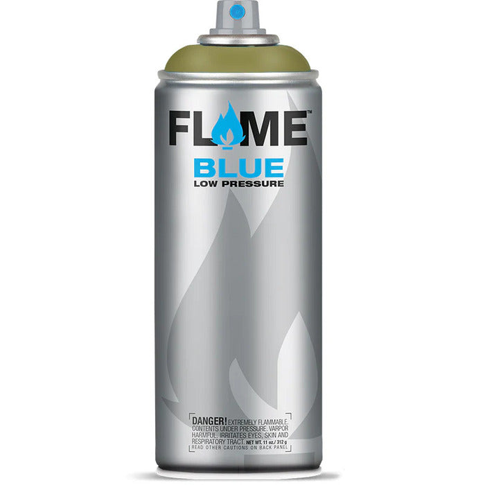 Flame Blue Spray Paint 400ml - Warm Tones - Front View Of Grey Beige