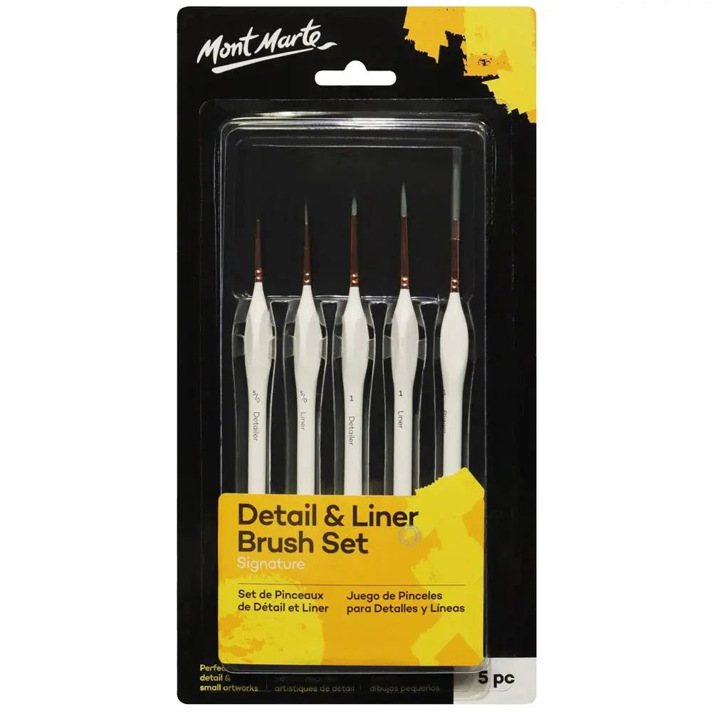 Mont Marte Detail & Liner Taklon Brush Set (Set of 5, White) Mont Marte