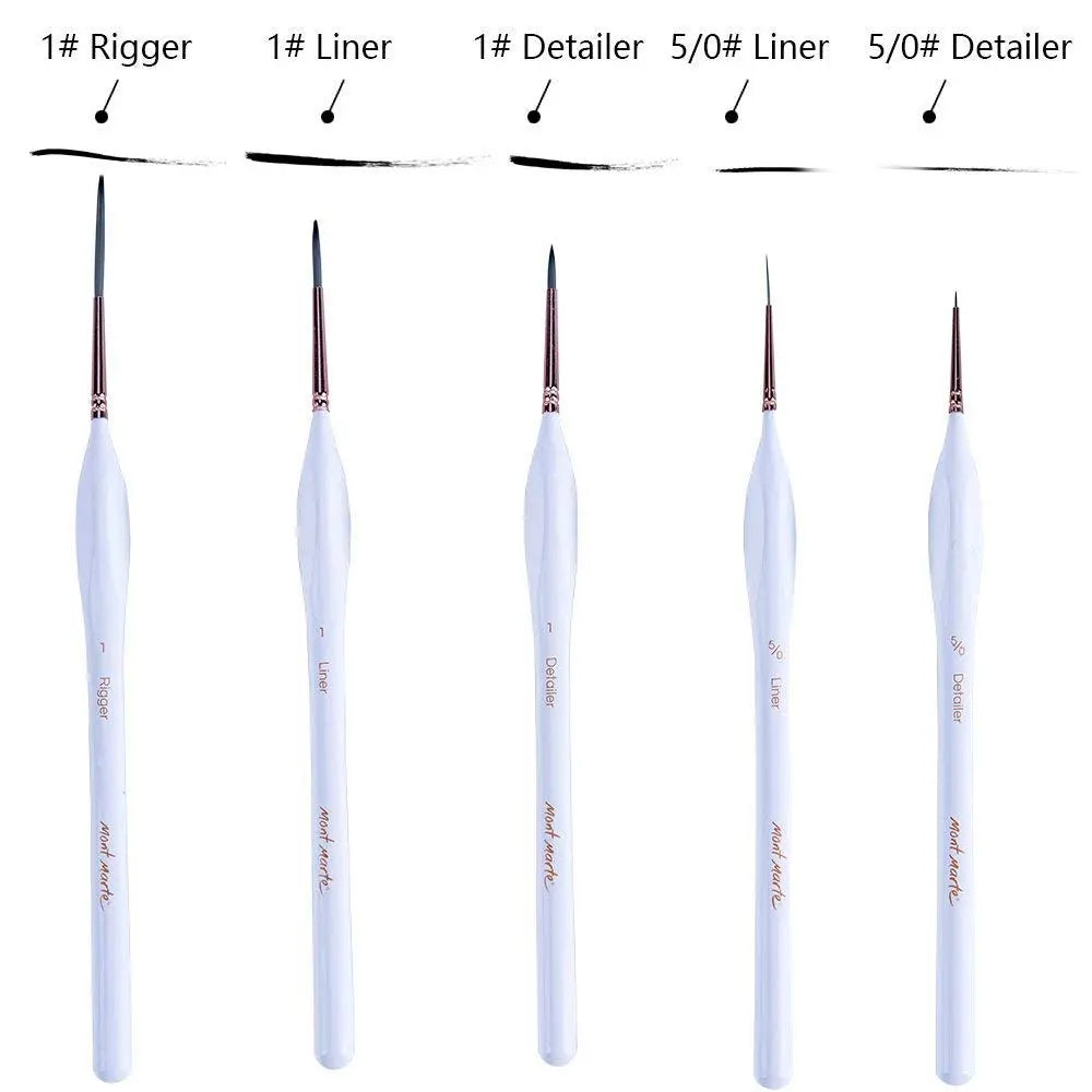 Mont Marte Detail & Liner Taklon Brush Set (Set of 5, White) Mont Marte