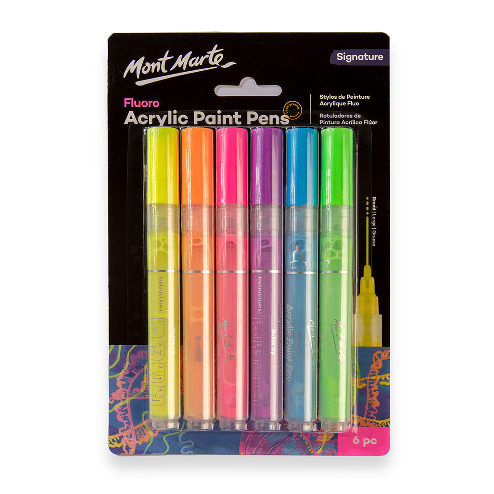 Mont Marte Fluoro Acrylic Paint Pens Signature 6pc Broad Tip