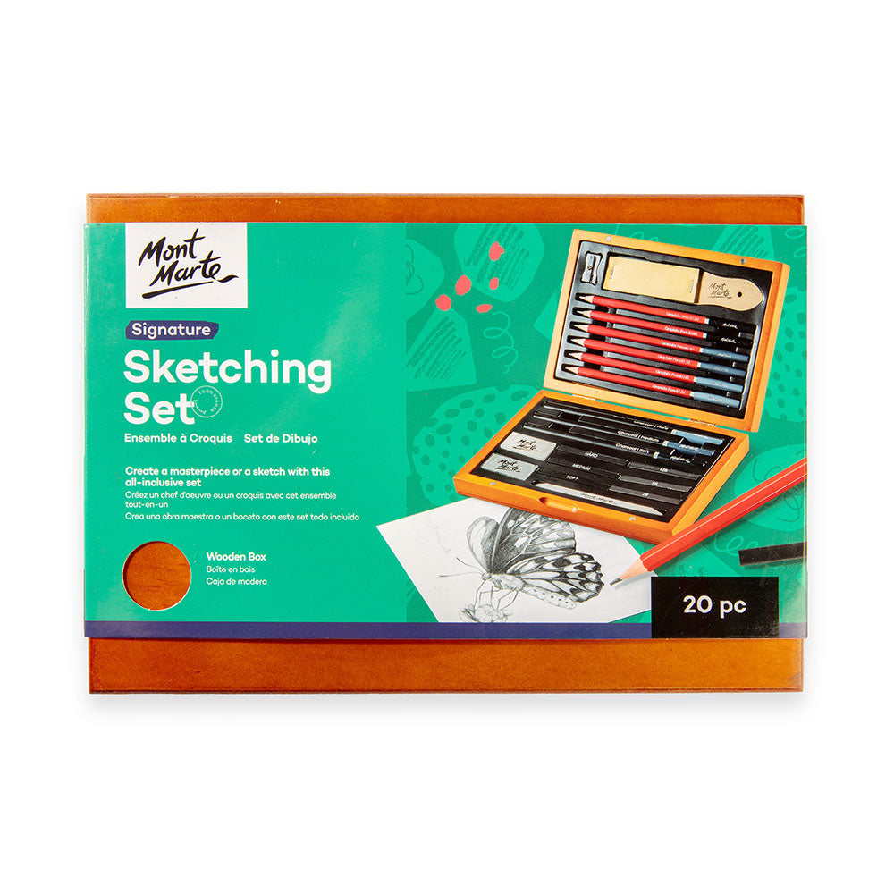 Mont Marte Sketching Set 20pc Wooden Box