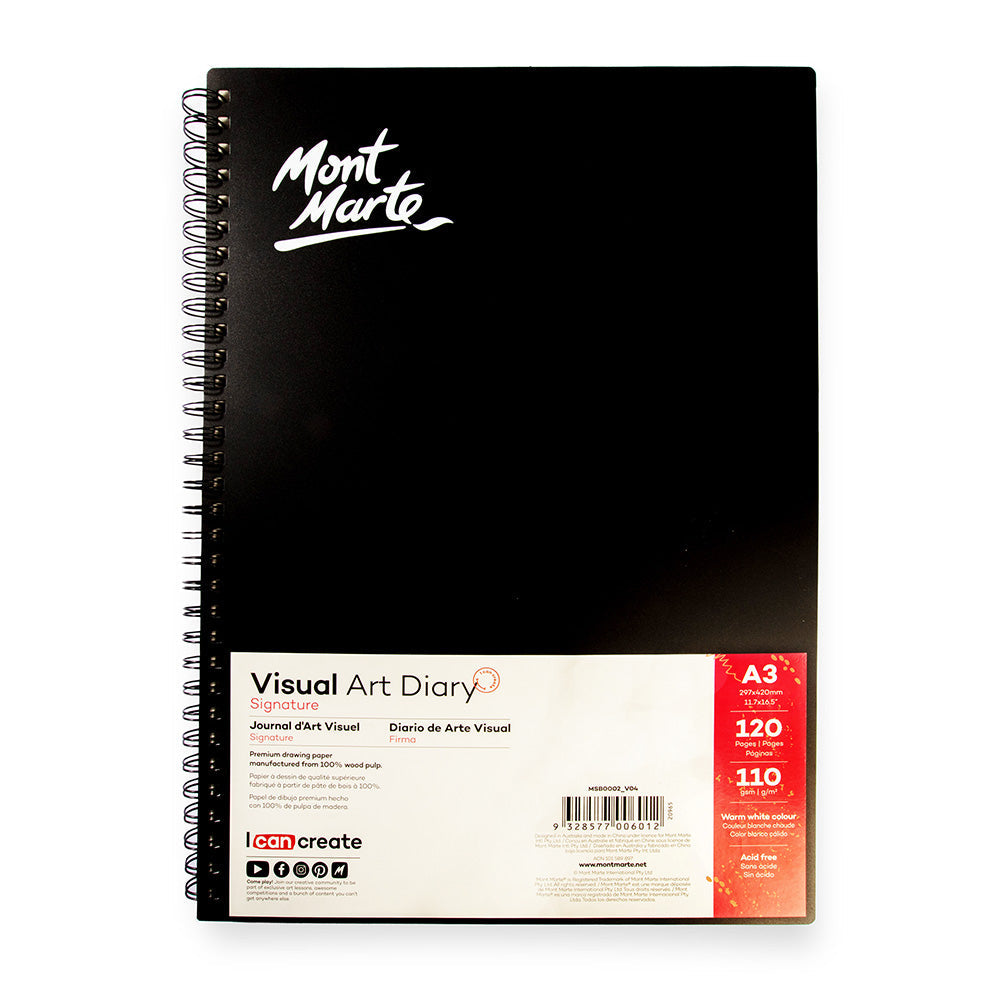 Mont Marte Visual Art Diary A3 110gsm 120 Pages Spiral Bound
