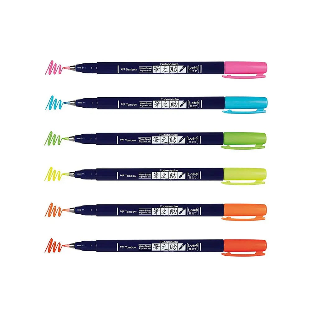 Tombow Fundenosuke Brush Pen - 6 Neon Colour Set Tombow