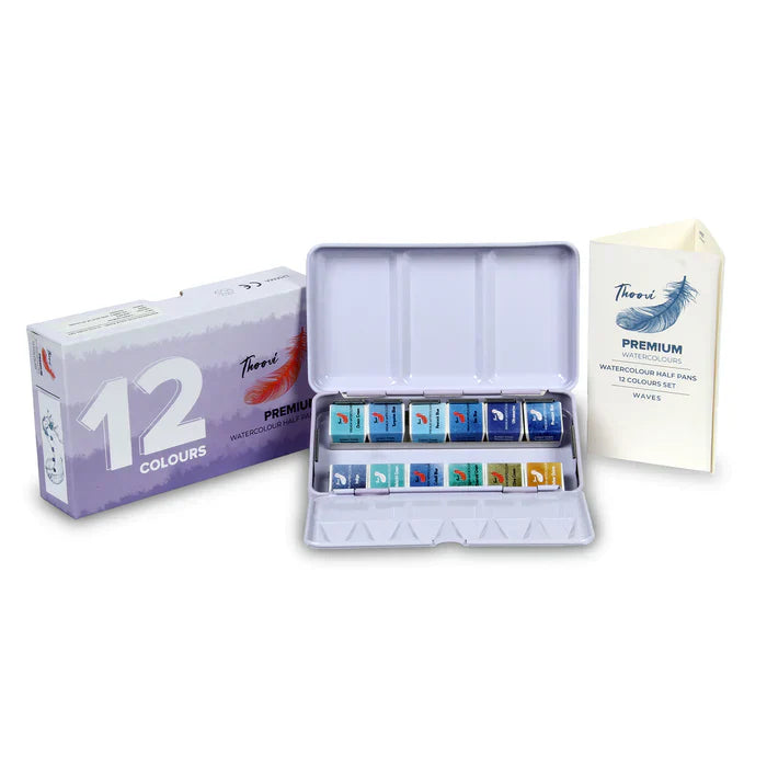 Thoovi Premium Watercolor Half Pans Set of 12 Waves Shades