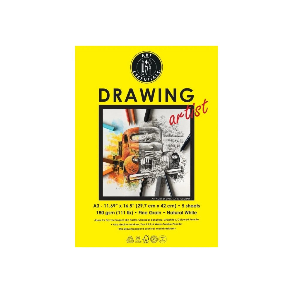 Art Essentials Artist Drawing Paper Natural White 180GSM - Poly Pack Art Essentials