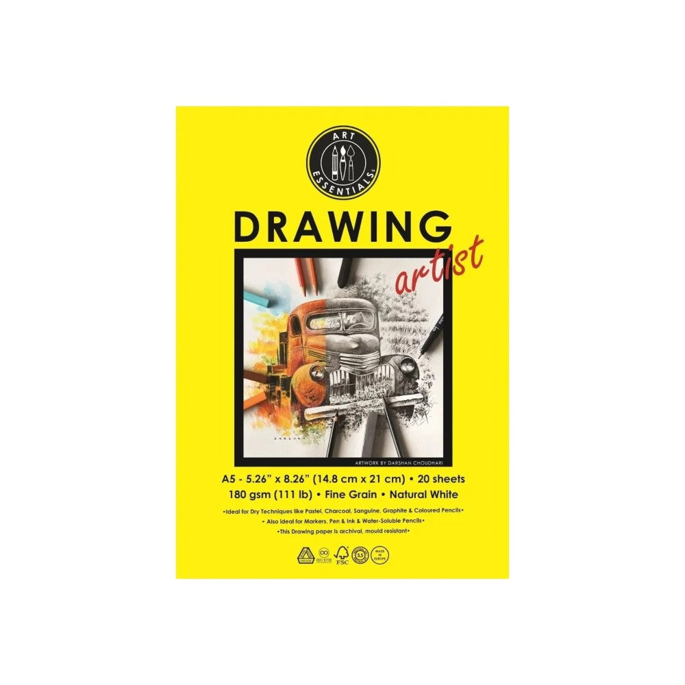 Art Essentials Artist Drawing Paper Natural White 180GSM - Poly Pack Art Essentials