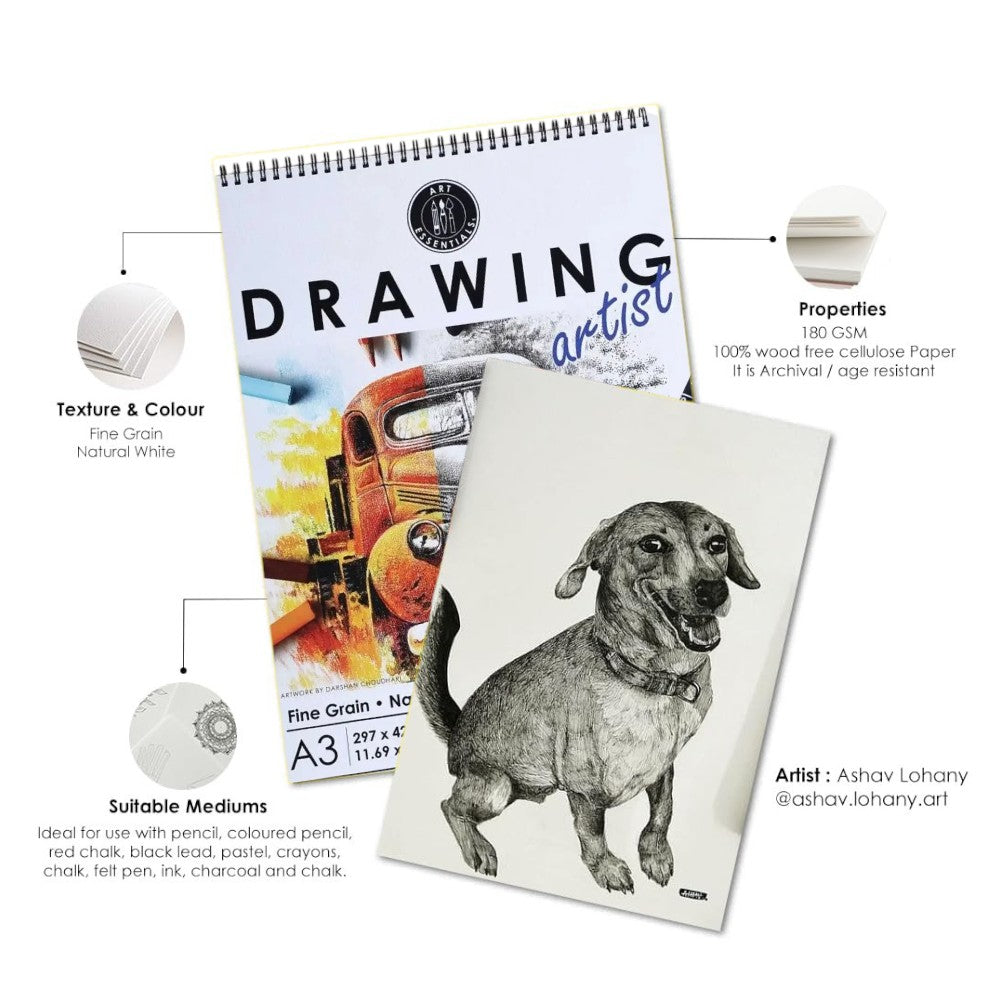 Art Essentials Drawing Paper Spiral Pad - 180gsm, 30 Sheets