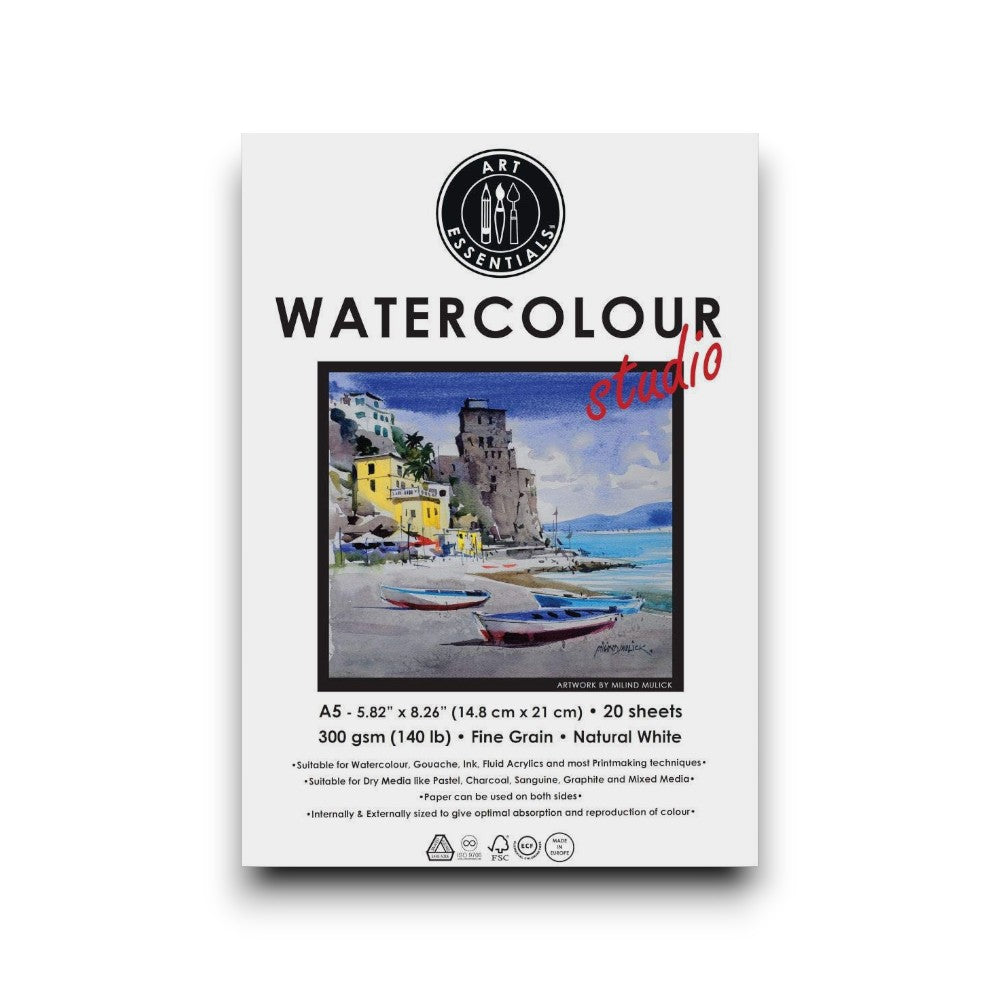 Art Essentials Studio Watercolour Paper 300GSM,Natural White Cold Pressed,Medium Surface Art Essentials