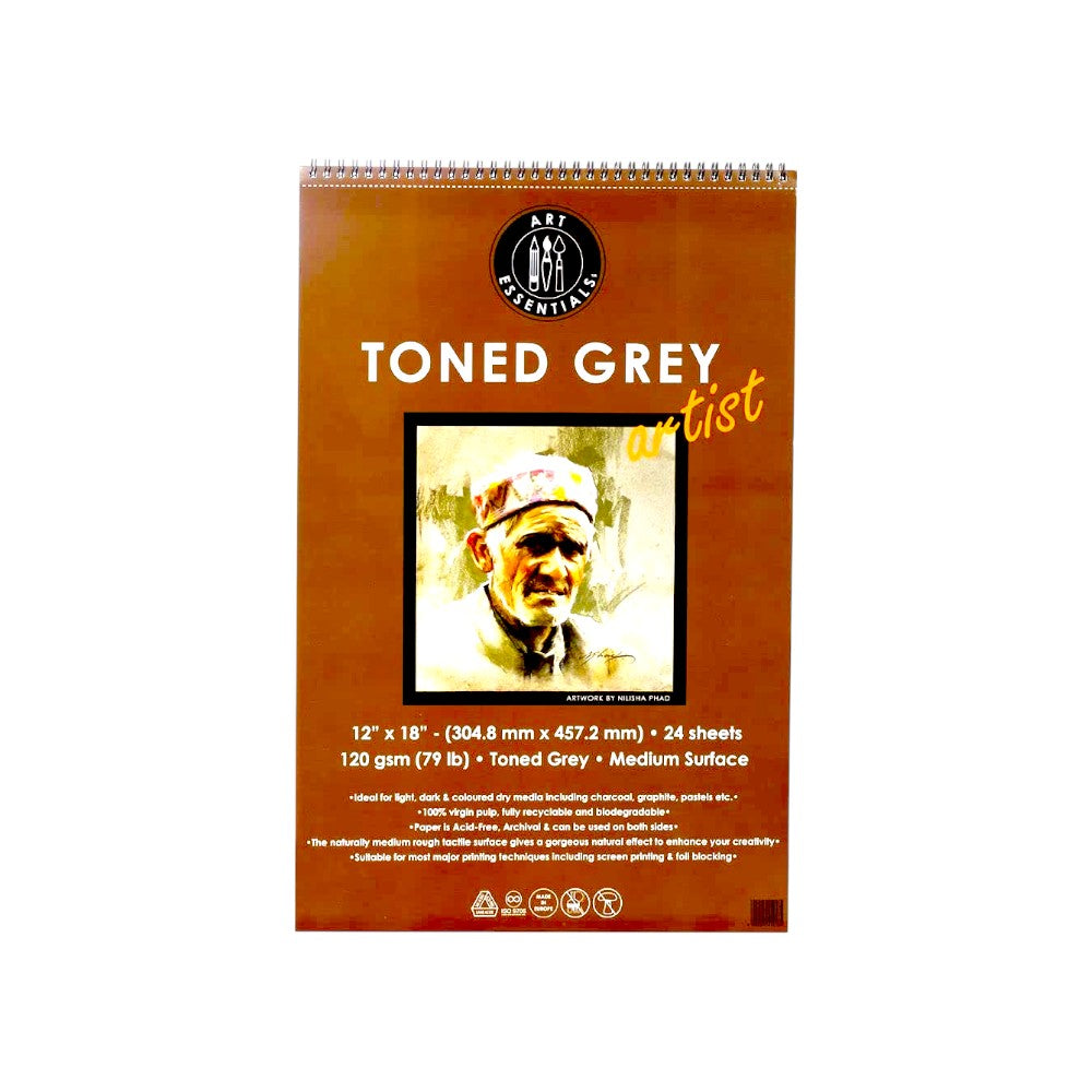 Art Essentials Toned Grey Artist Sketching Paper Medium Surface ,120 GSM- Spiral Pad Art Essentials