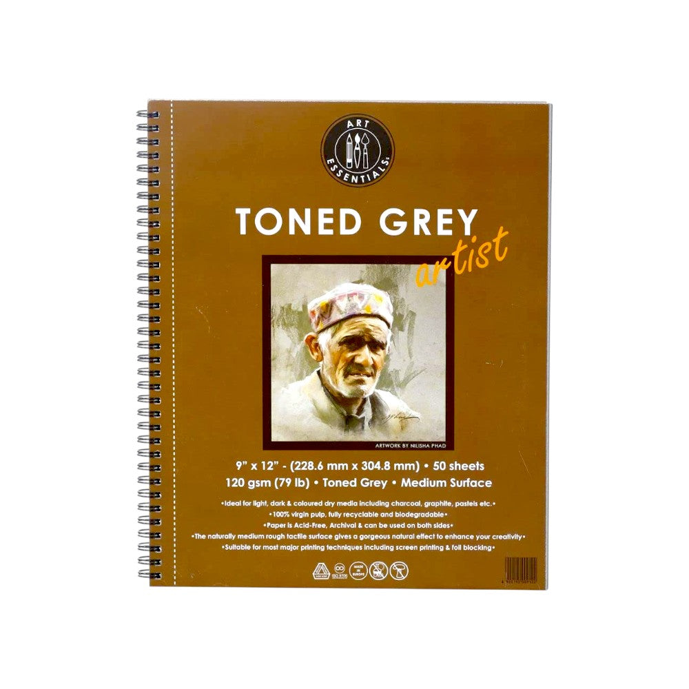 Art Essentials Toned Grey Artist Sketching Paper Medium Surface ,120 GSM- Spiral Pad Art Essentials