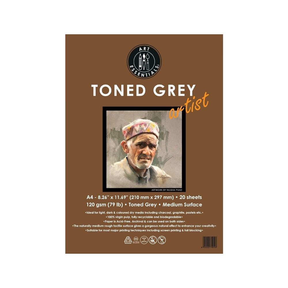Art Essentials Toned Grey Artist Sketching Paper Medium Surface ,120 GSM- Poly Pack Art Essentials