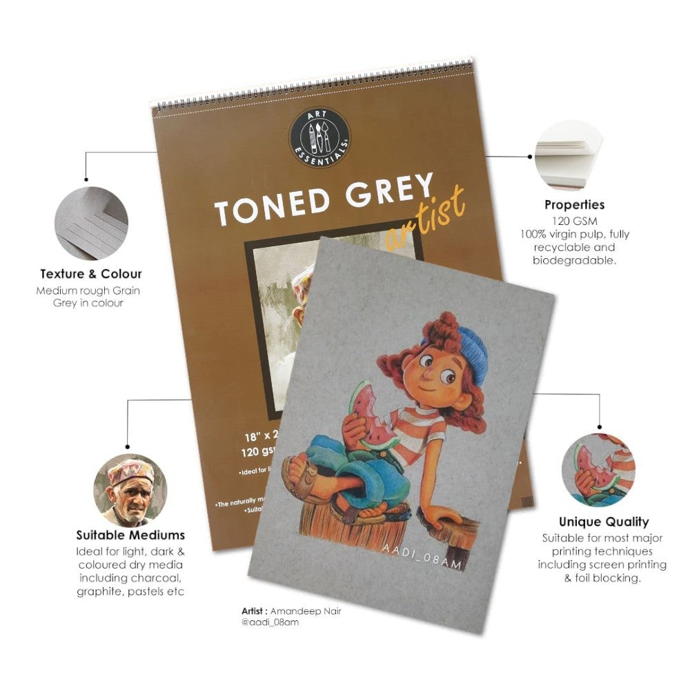 Art Essentials Toned Grey Sketching Paper Spiral Pad - 120 GSM