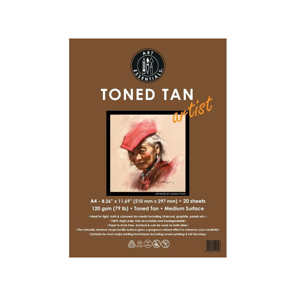 Art Essentials Toned Tan Artist Paper Medium Surface ,120 GSM-Poly Pack Art Essentials
