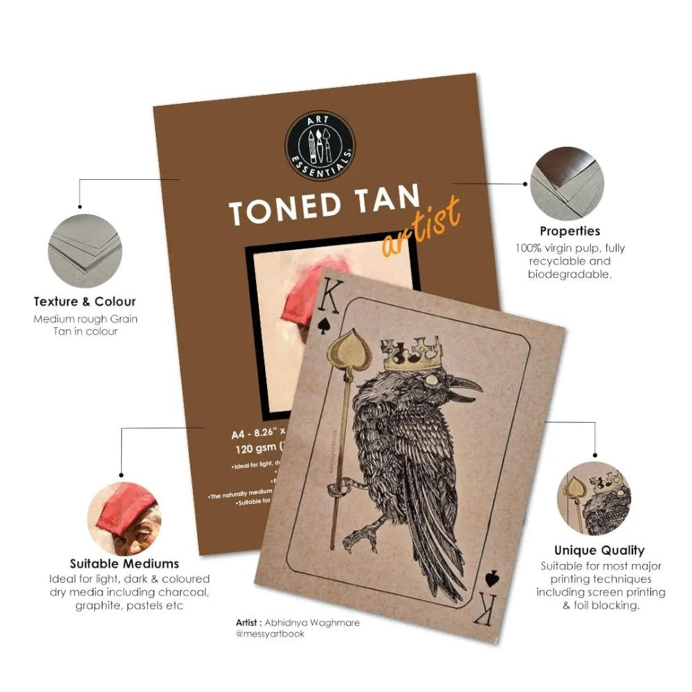 Art Essentials Toned Tan Artist Paper Medium Surface ,120 GSM-Poly Pack Art Essentials