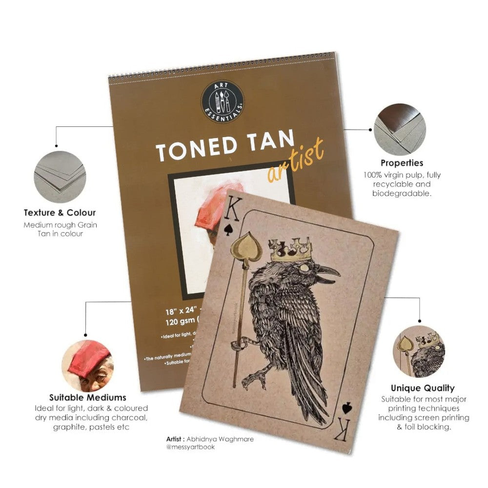 Art Essentials Toned Tan Artist Sketching Paper Medium Surface ,120 GSM-Spiral Pad Art Essentials