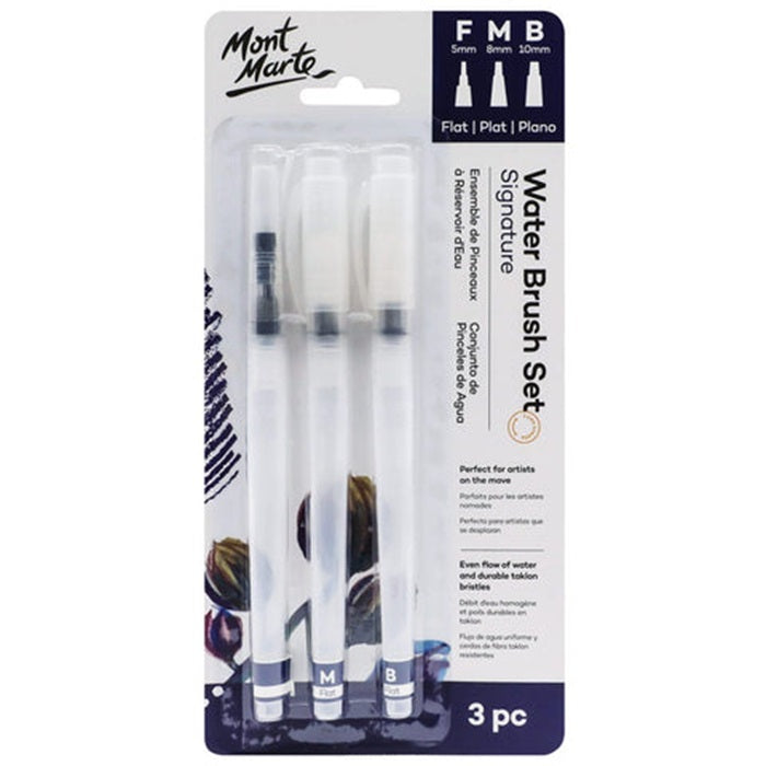 Mont Marte Signature Water Brush Set Of 3 Flat and Round