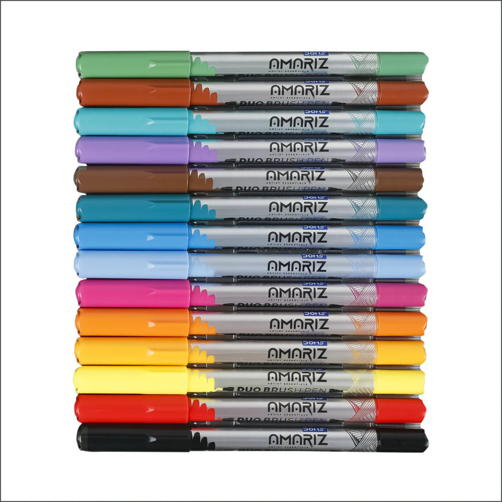 Doms Amariz Duo Brush Pens (14 Shades) (Soft + Hard Tip) (Tin Pack)