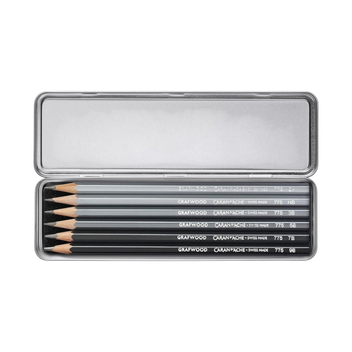 Caran D'Ache Grafwood Extra-fine 6 Graphite Pencils 9B to 2H in Metal Tin