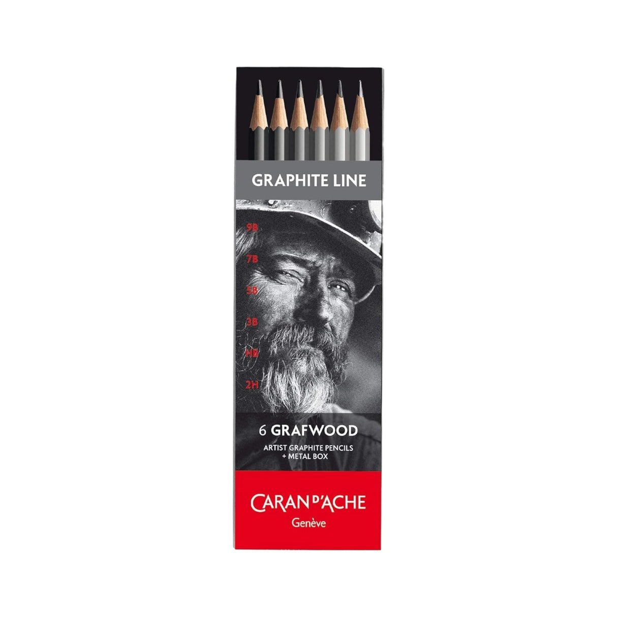 Caran D'Ache Grafwood Extra-fine 6 Graphite Pencils 9B to 2H in Metal Tin
