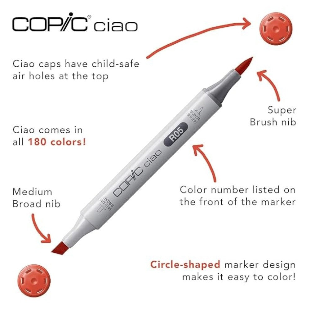 Copic Ciao Marker Set - 6 Primary Colors - Dual Tip - Alcohol Ink