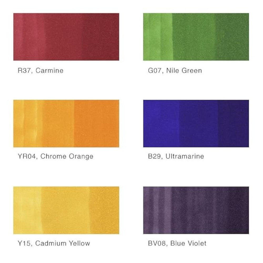 Copic Ciao Marker Set - 6 Primary Colors - Dual Tip - Alcohol Ink