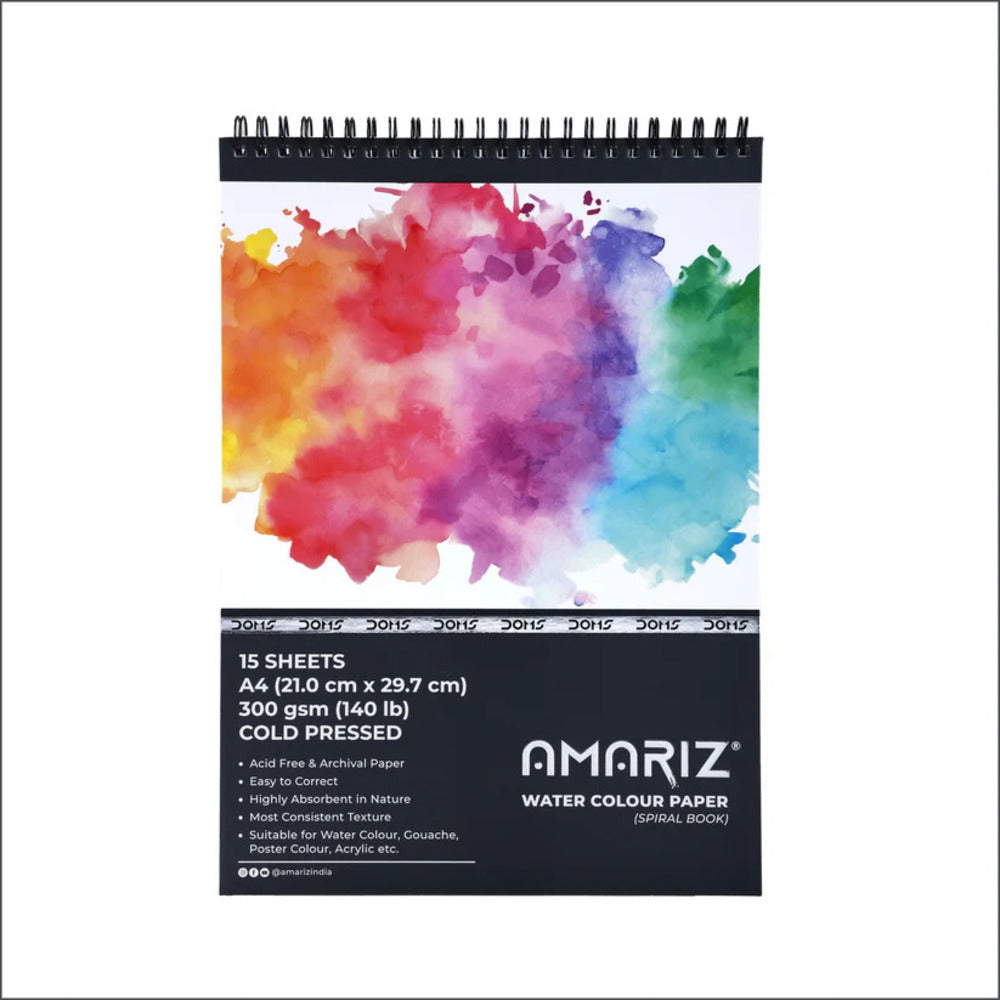 Doms Amariz Watercolour Papers (Spiral Book) - 300 GSM, 15 Sheets