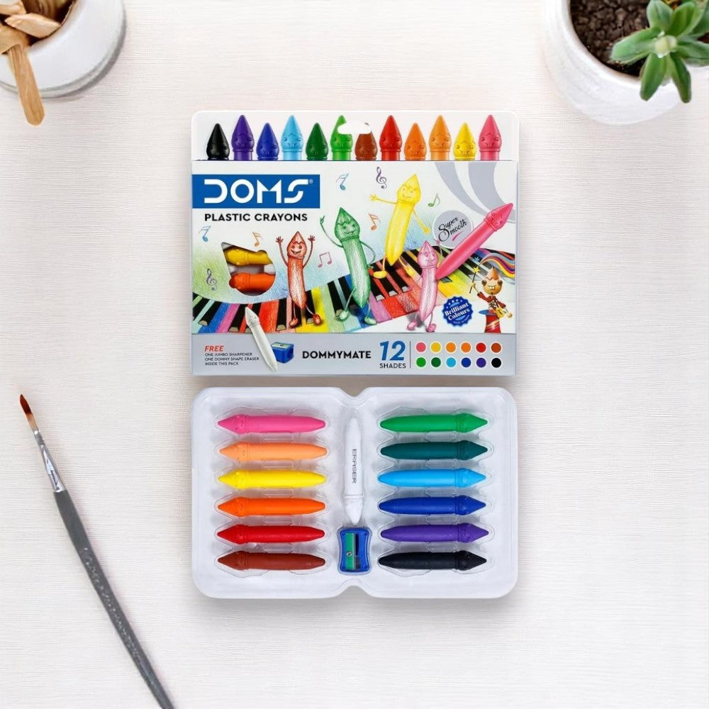 Doms Dommymate Plastic Crayons - 12 Vibrant Shades