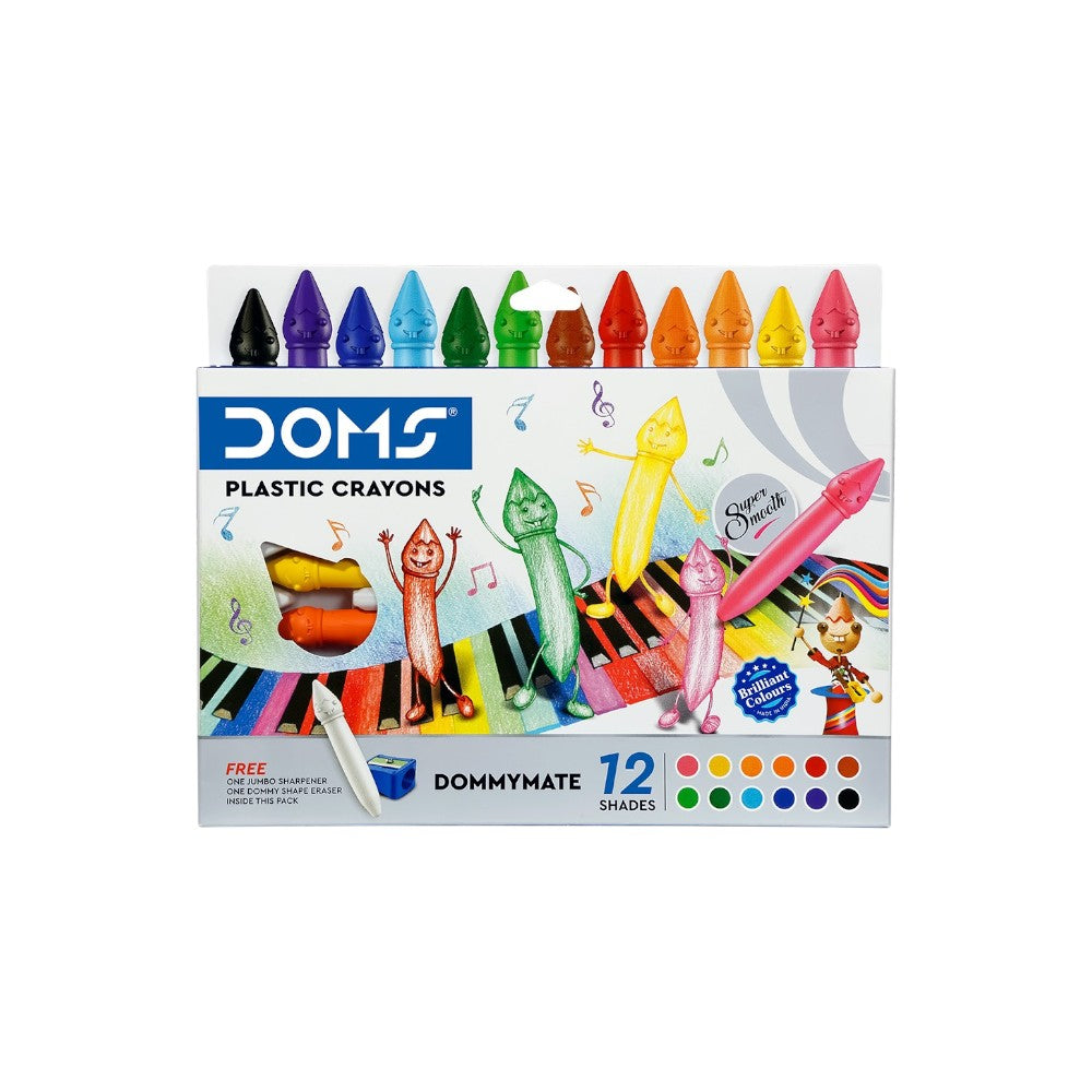 Doms Dommymate Plastic Crayons - 12 Vibrant Shades