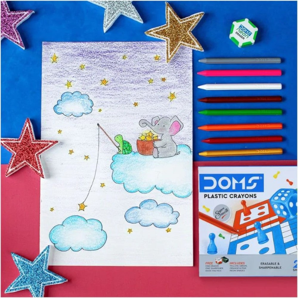 Doms Plastic Crayons 28 Shades - Erasable & Sharpenable