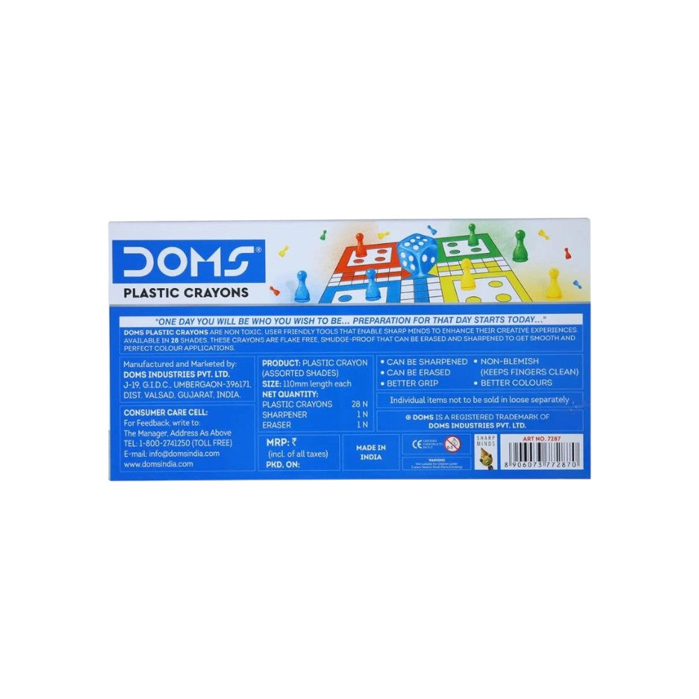 Doms Plastic Crayons 28 Shades - Erasable & Sharpenable
