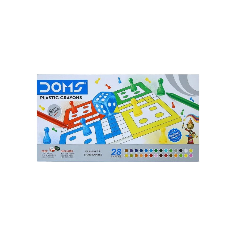 Doms Plastic Crayons 28 Shades - Erasable & Sharpenable
