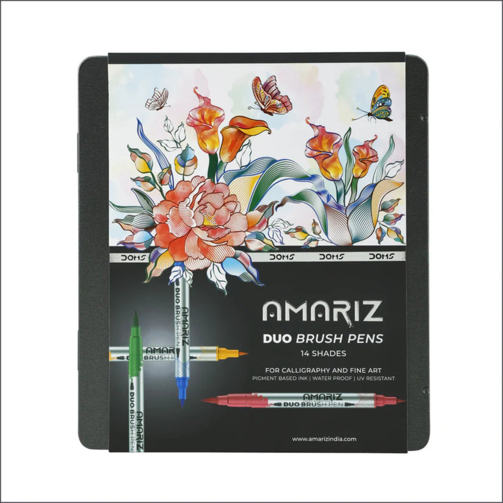 Doms Amariz Duo Brush Pens (14 Shades) (Soft + Hard Tip) (Tin Pack)