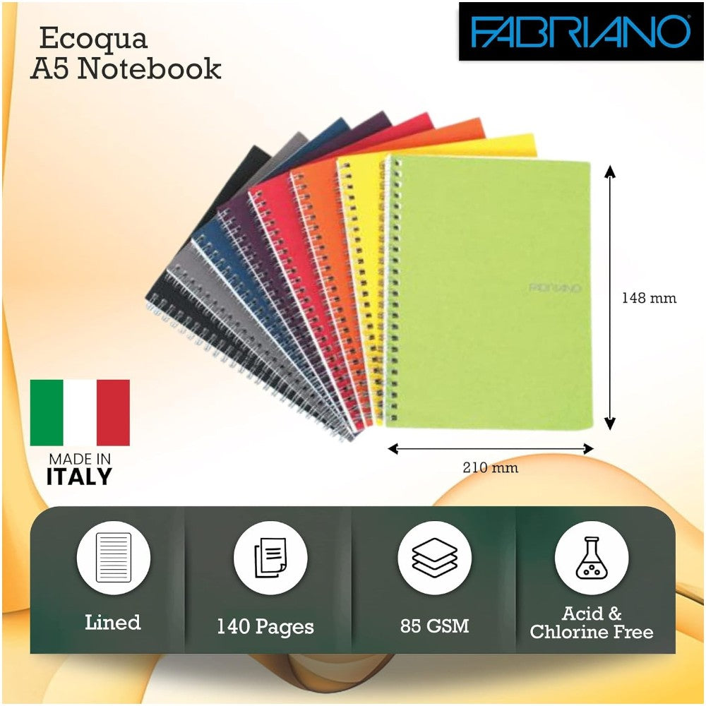 Fabriano EcoQua Spiral Lined Notebook - Eco-Friendly - Size & Color