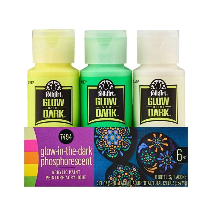 Folk Art Glow In The Dark Acrylic Paint Set 0F 6
