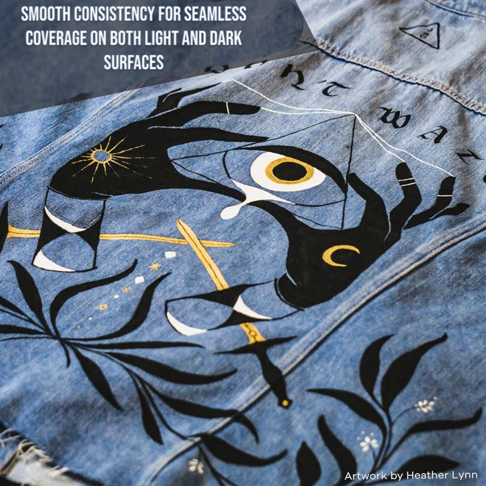 Jacquard Lumiere Metallic Paint applied on fabric heat-set textile art with shimmering colors