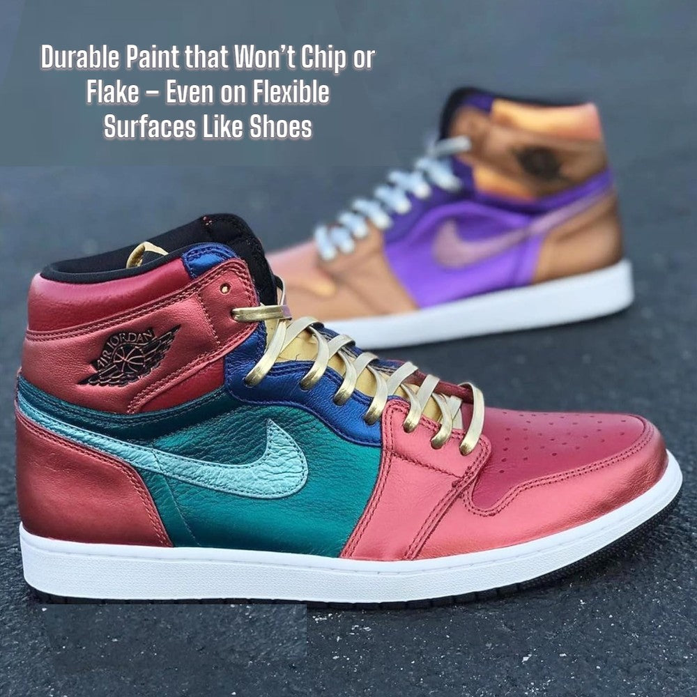 Jacquard Lumiere Metallic Paint used on shoes custom hand-painted footwear with metallic finish