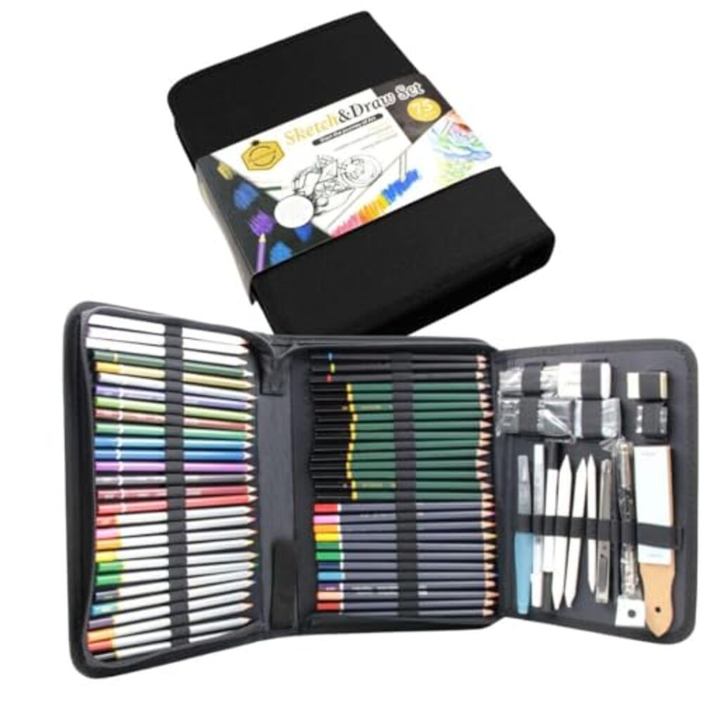 Keep Smiling 75-Piece Professional Sketching & Drawing Kit