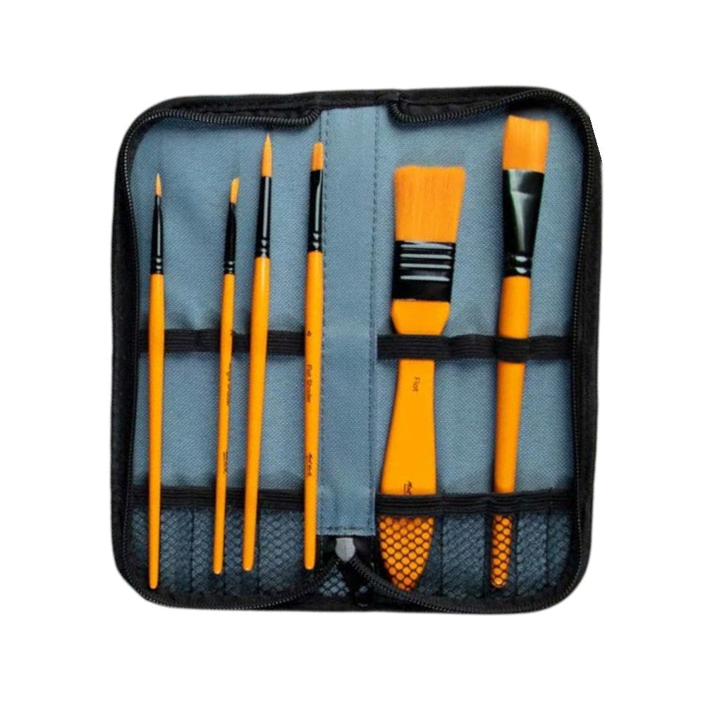 Open view of Mont Marte Acrylic Brush Set in Wallet - Pack of 11, displaying all included brushes.