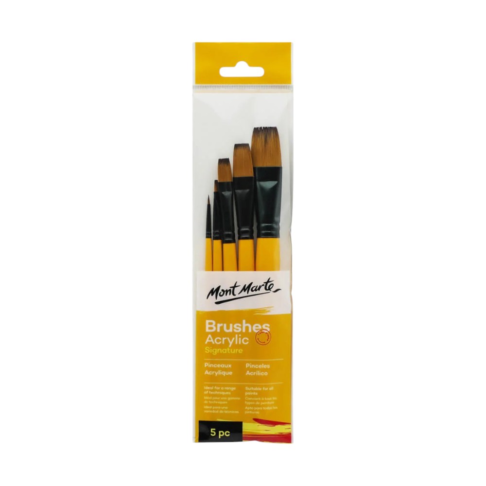 Mont Marte Acrylic Brushes Signature Set of 5 - Includes Detailer, Flat, Glaze Brushes for Acrylics