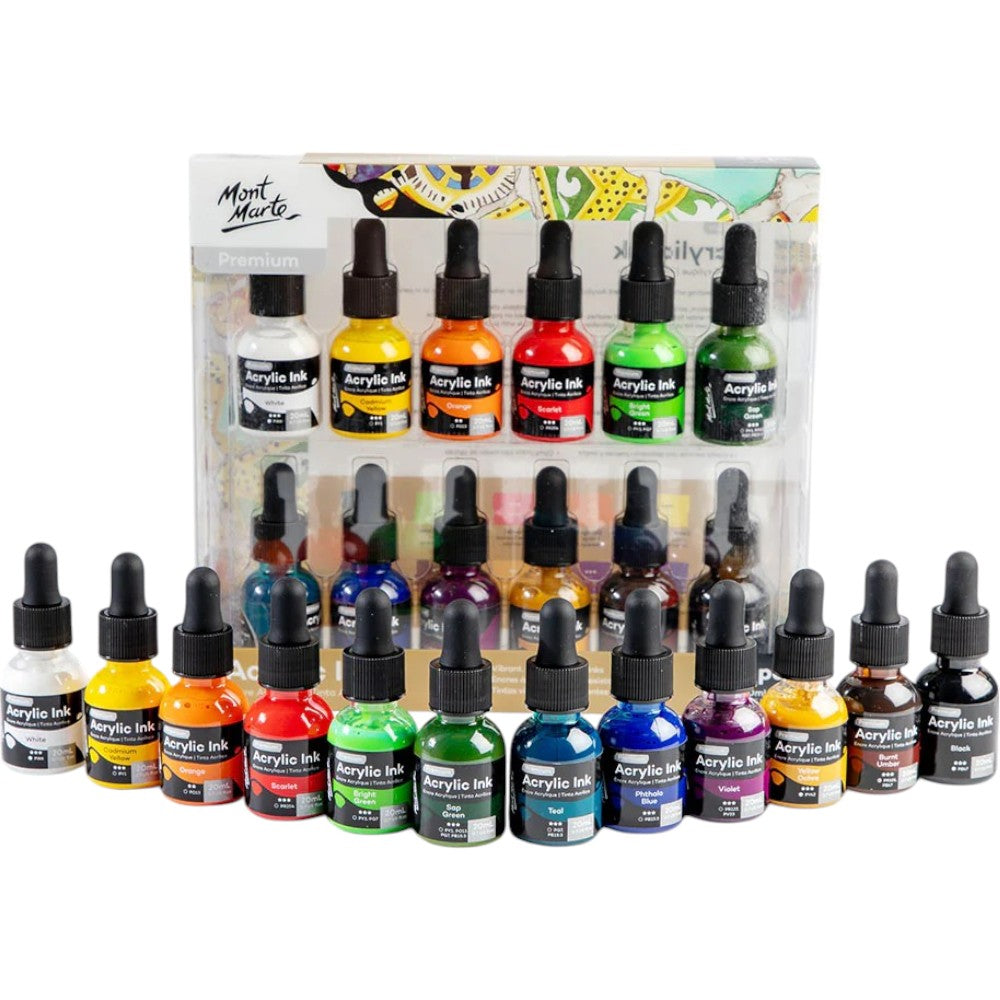 Mont Marte Vibrant Acrylic Ink 12pc Set - Open View