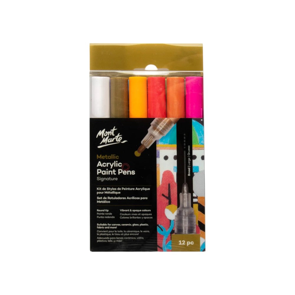 Mont Marte Acrylic Paint Pens - Broad Tip - 12pc Metallic - Front View