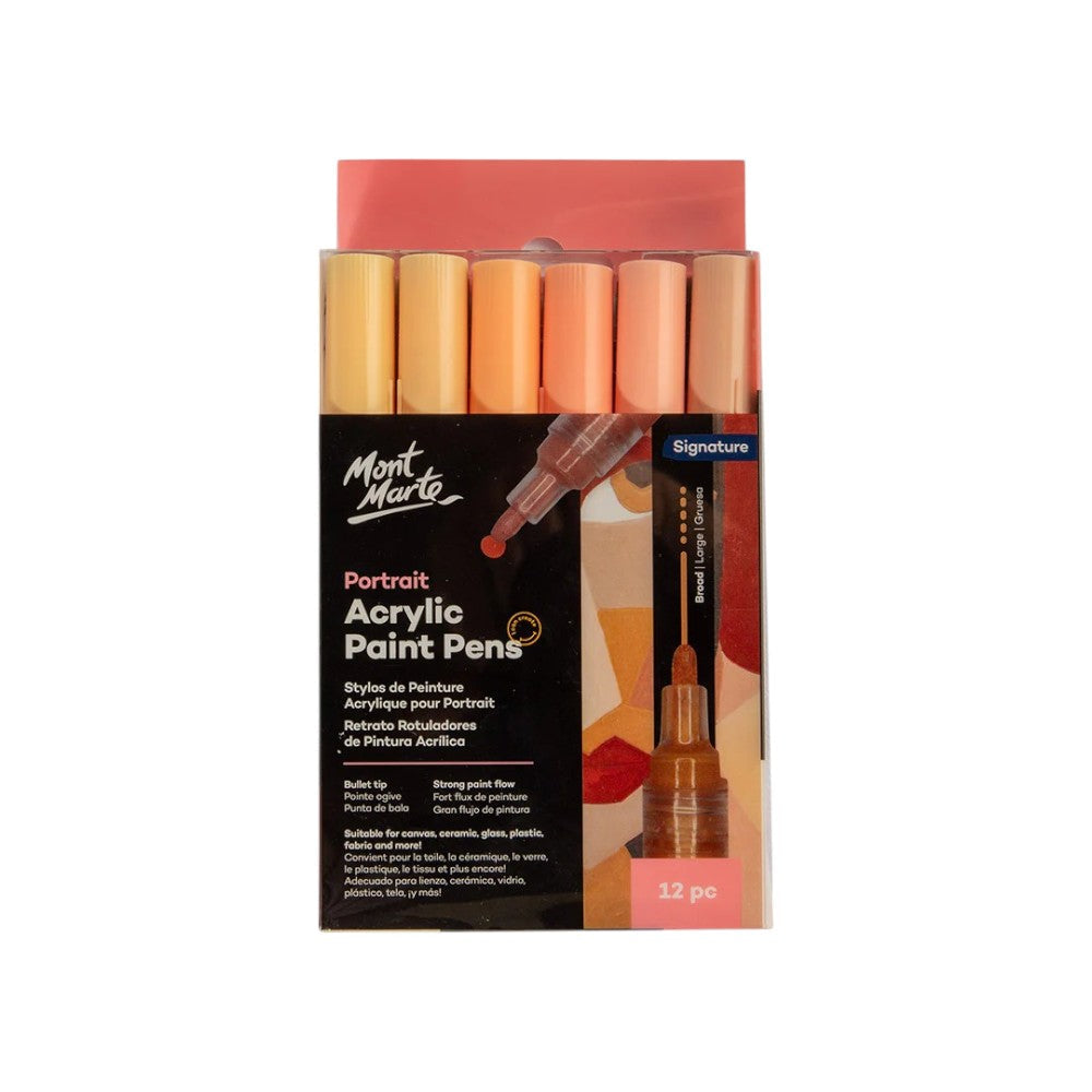 Mont Marte Acrylic Paint Pens - Broad Tip - 12pc Portrait Shades - Front View
