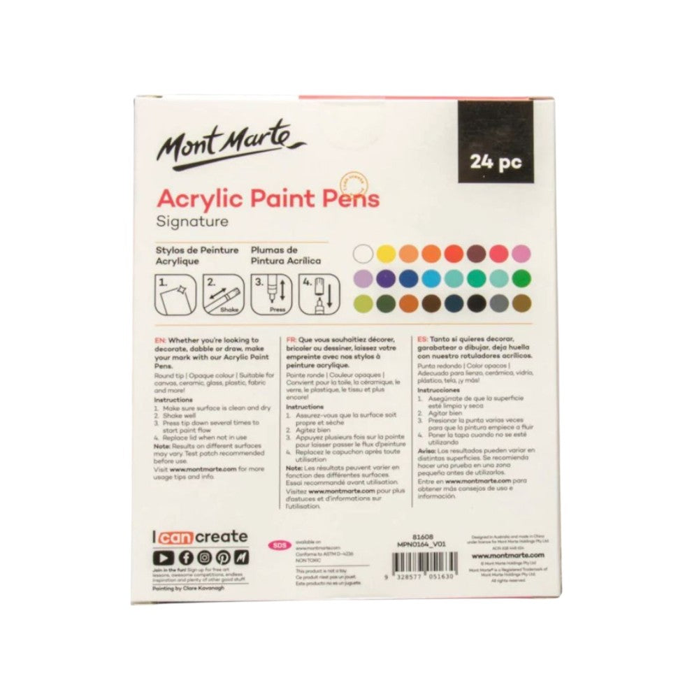 Mont Marte Acrylic Paint Pens - Broad Tip - 24pc Opaque - Back View
