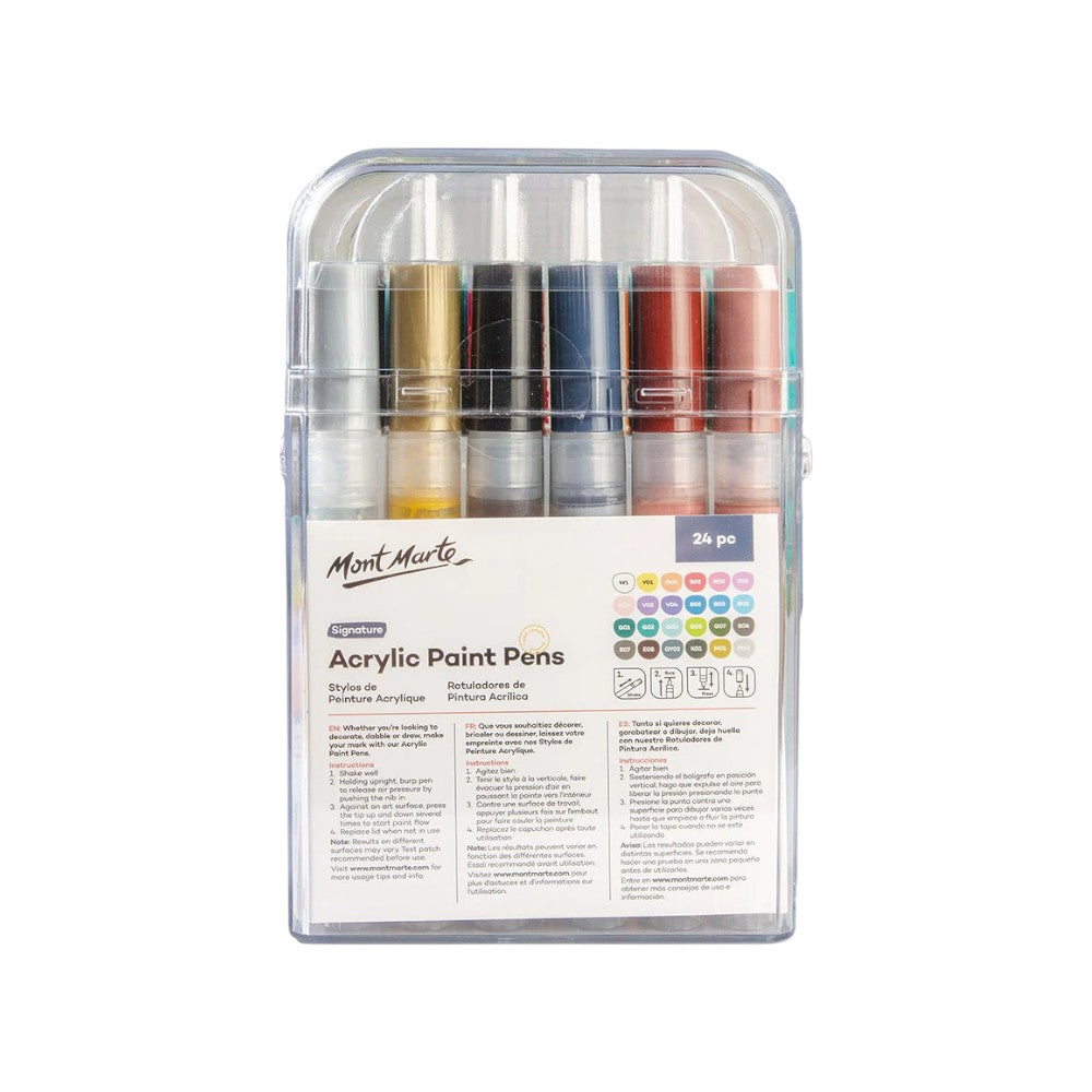 Mont Marte Acrylic Paint Pens - Broad Tip - 24pc Opaque (In Case) - Back View