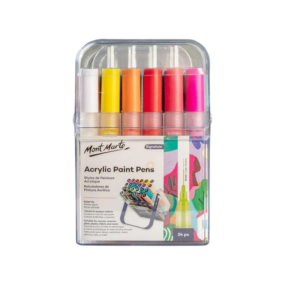 Mont Marte Acrylic Paint Pens - Broad Tip - 24pc Opaque (In Case) - Front View