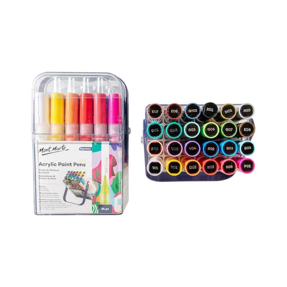 Mont Marte Acrylic Paint Pens - Broad Tip - 24pc Opaque (In Case) - Open View
