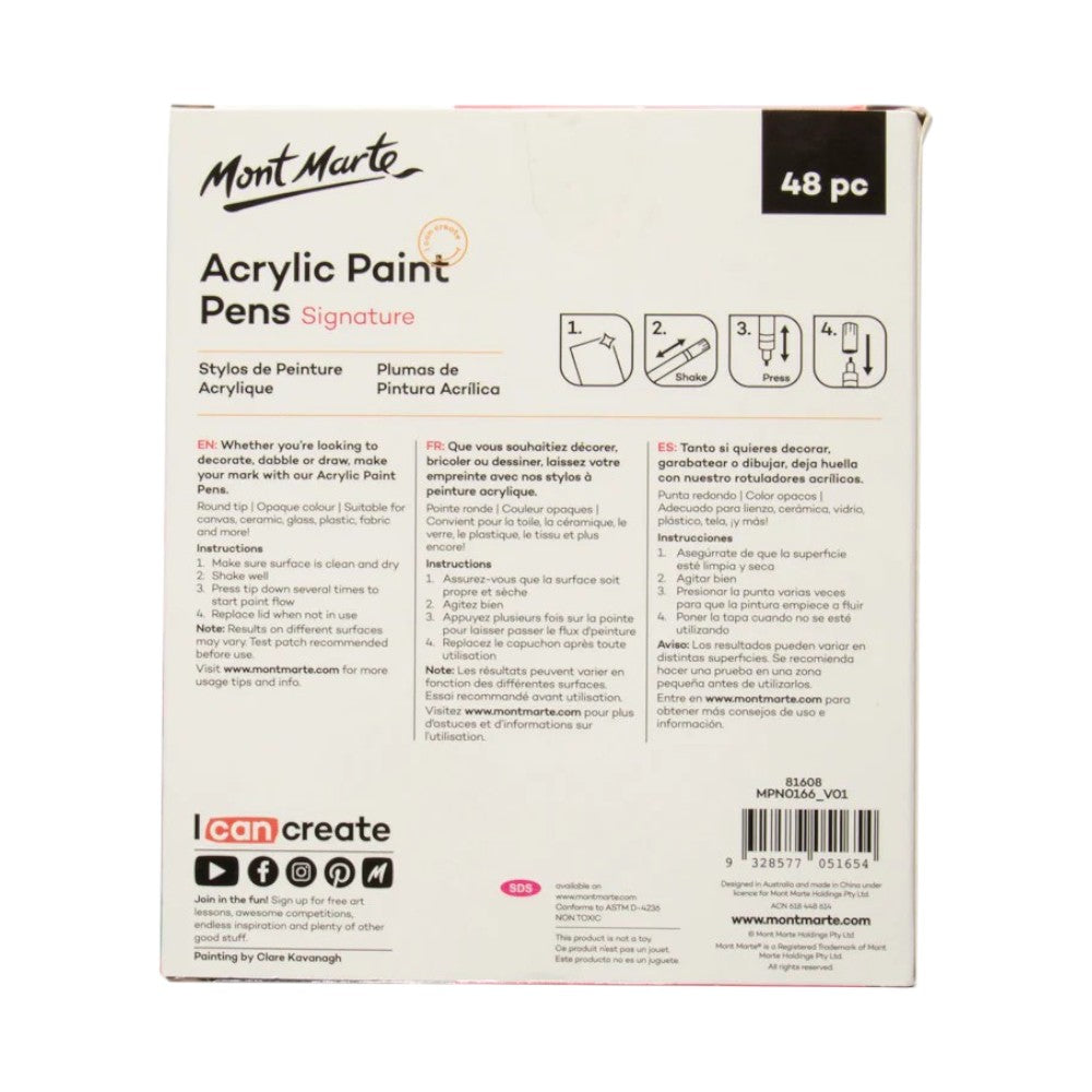 Mont Marte Acrylic Paint Pens - Broad Tip - 48pc Opaque - Back View