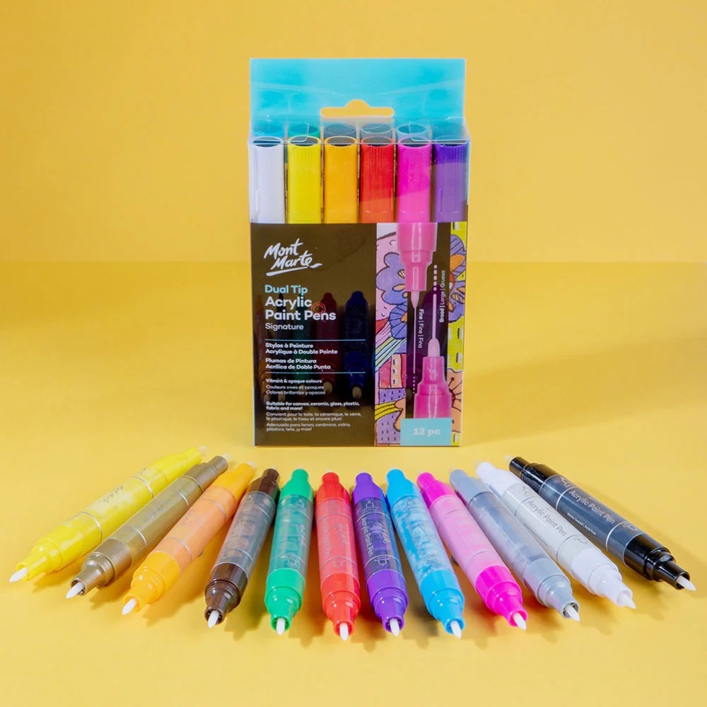 Mont Marte Acrylic Paint Pens - Dual Tip - 12pc Opaque - Open View