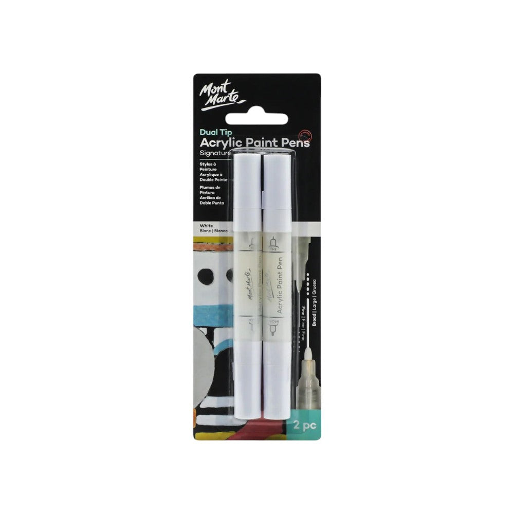 Mont Marte Acrylic Paint Pens - Dual Tip - 2pc White - Front View